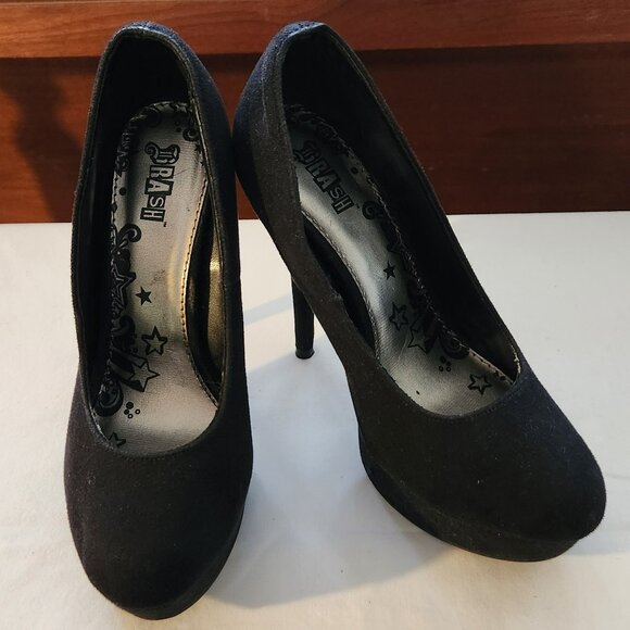 Brash stiletto heeled pumps sz 6.5 W faux suede black - Picture 1 of 5